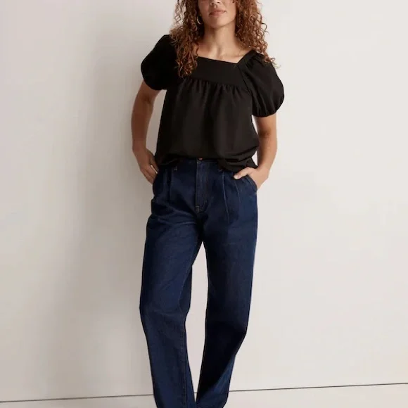 Madewell women’s seersucker bubble sleeve top in black size large - Picture 3 of 5